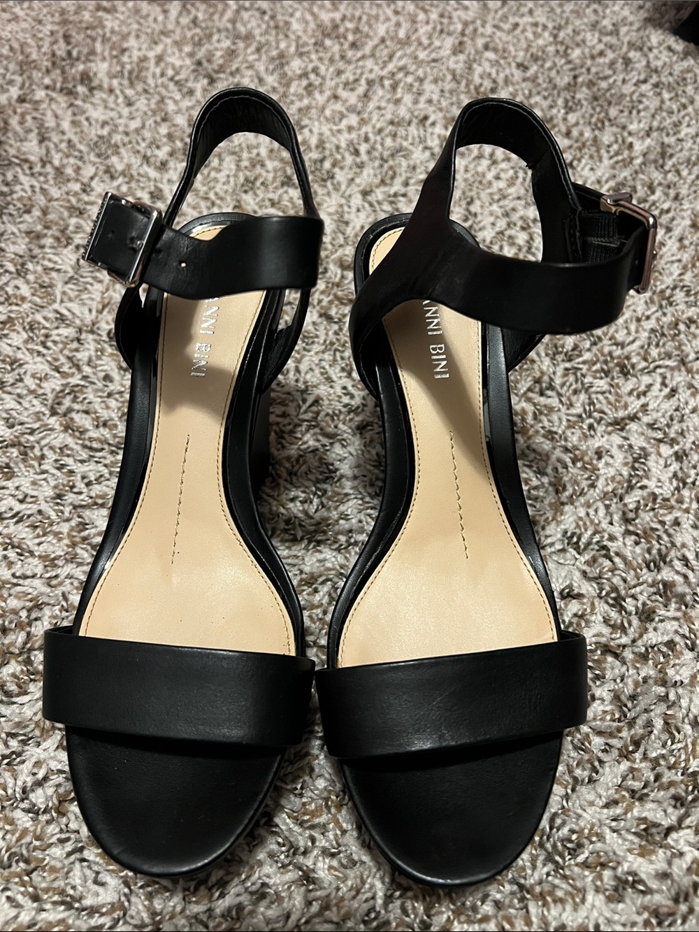 Gianni Bini Black Ankle Strap Block Heel Sandals